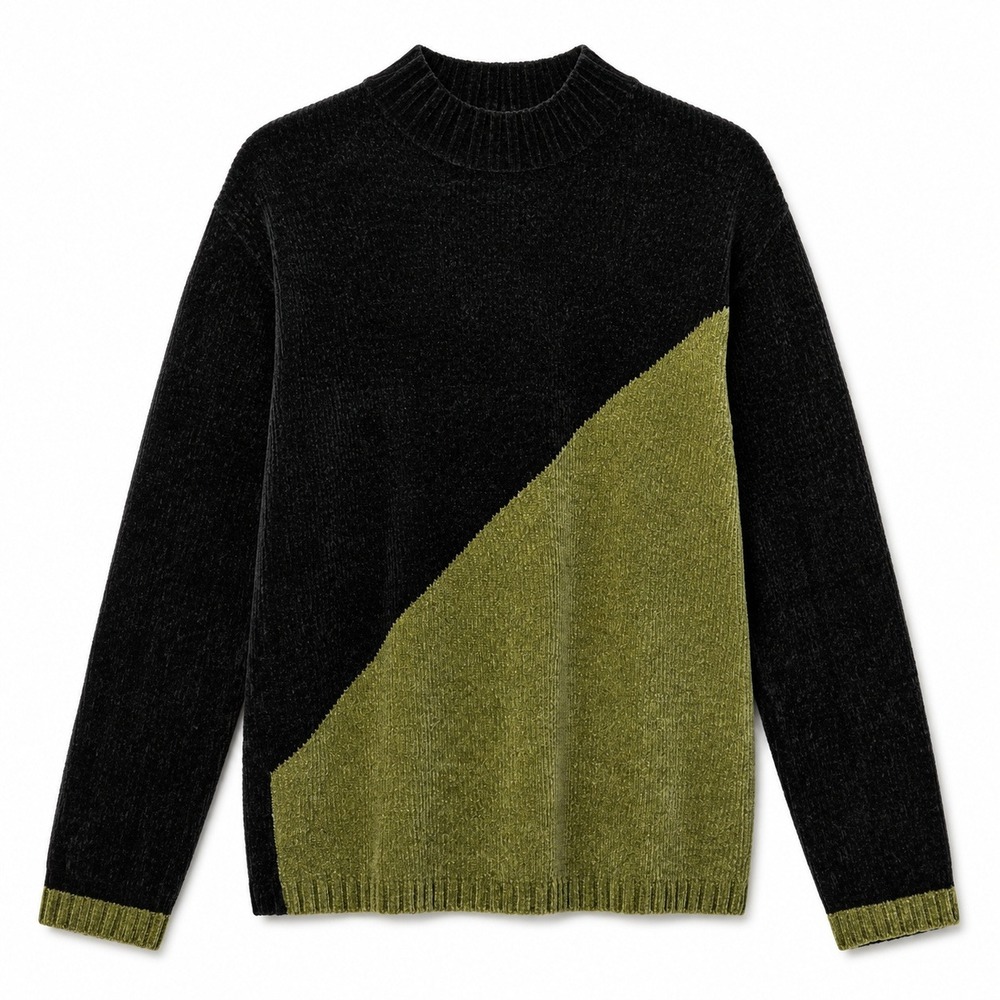 Designers Studio Originals Chenille Sweater Mens L Black Green Excellent Retro